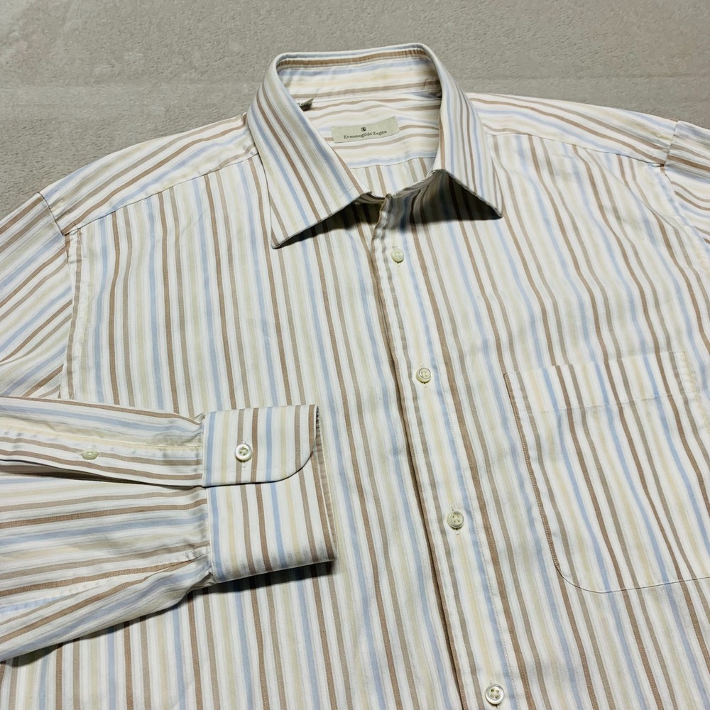 Ermenegildo Zegna Button Dress Shirt‎ Men's 44 17 1/2 Striped